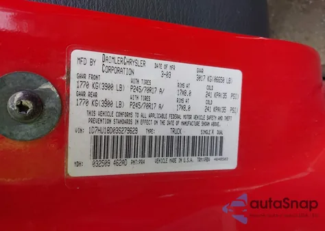 2003 Dodge Ram 1500 Slt/Laramie/St z USA, uszkodzony, nr VIN 1D7HU18D03S279629